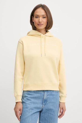 Mikina Tommy Hilfiger čierna farba, s kapucňou, s nášivkou, WW0WW43598