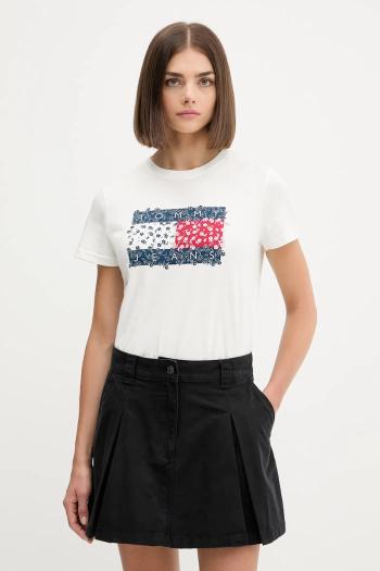 Bavlnené tričko Tommy Jeans dámske, biela farba, DW0DW20897