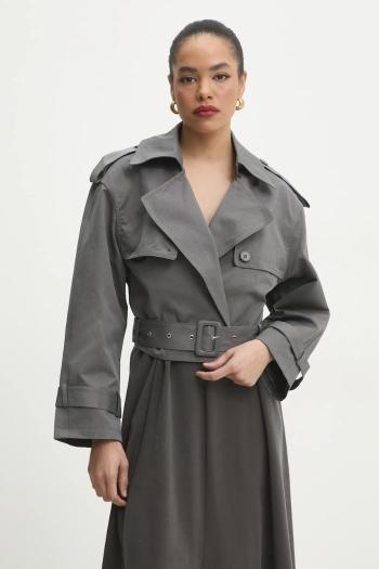 Trenčkot Answear.LAB dámsky, šedá farba, prechodný, oversize