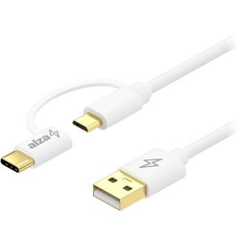 AlzaPower Core 2 in 1 Micro USB + USB-C 2 m biely (APW-CBM20C20W)