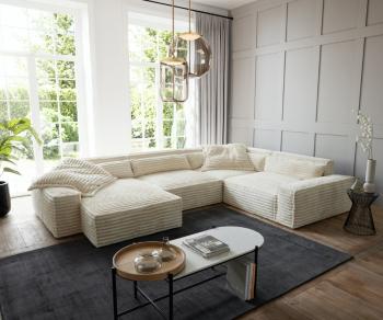 Pohovka v tvare U Sirpio XL 360x260 cm plyšová manšestrová béžová