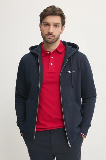 Mikina Tommy Hilfiger pánska, tmavomodrá farba, s kapucňou, melanžová, MW0MW37687