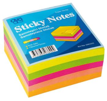 Bloček samolepiaci 75x75mm 5 neón farieb 5x80 listov Auro
