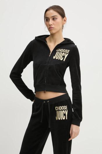 Mikina Juicy Couture dámska, čierna farba, s kapucňou, s nášivkou, JCGAS125001