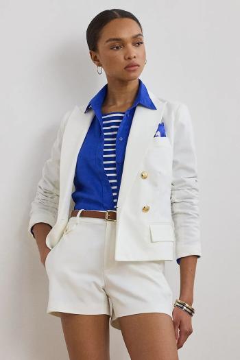 Bavlnené sako Lauren Ralph Lauren biela farba, dvojradové, jednofarebné, 200957205