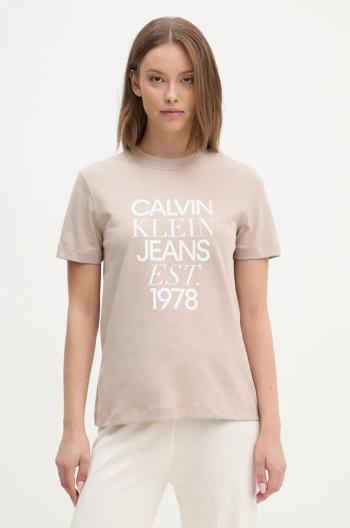 Bavlnené tričko Calvin Klein Jeans dámske, béžová farba, J20J224910