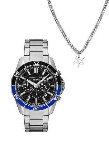 Hodinky a náhrdelník Armani Exchange SPENCER pánske, strieborná farba, AX7166SET