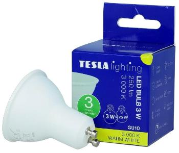 LED izzó TESLA LED GU10, 3 W, 250 lm, 3000 K, meleg fehér