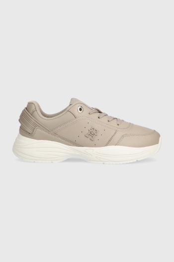 Kožené tenisky Tommy Hilfiger TECH HEEL RUNNER béžová farba, FW0FW07701