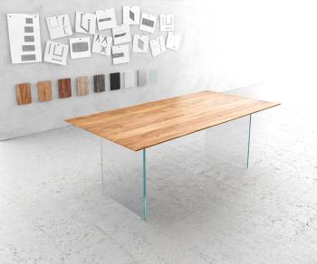Jedálenský stôl Edge 200x100 cm prírodná akáciová sklenená podnož
