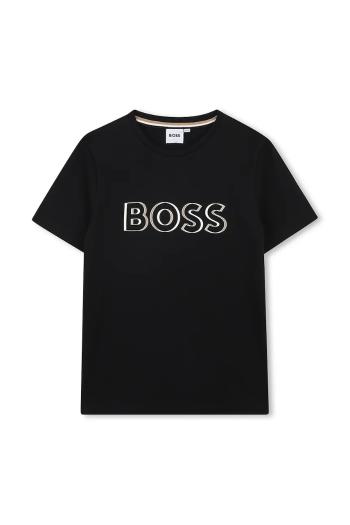 Detské bavlnené tričko BOSS čierna farba, s potlačou, J52034