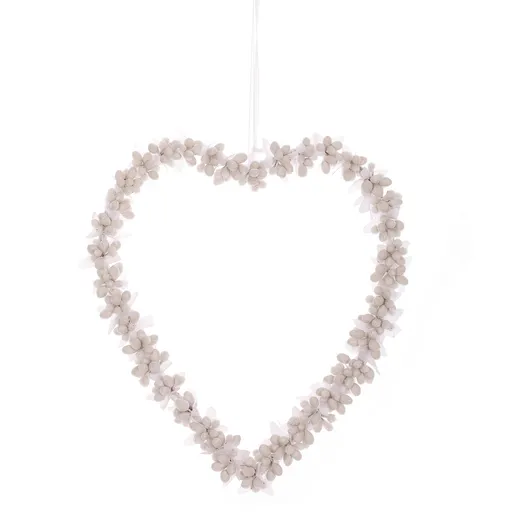 Závesné srdce z bobúľ, 22 x 2 x 24 cm, biela
