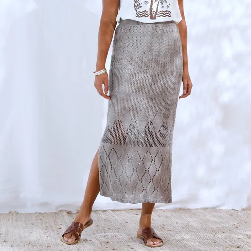 Dlhá rovná sukňa s háčkovaným efektom a podšívkou