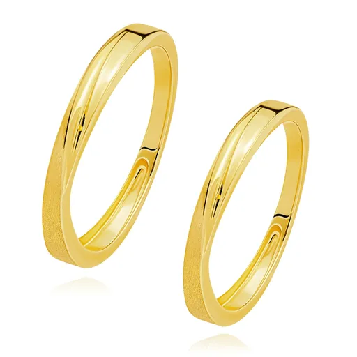 Obrúčky v žltom 14K zlate - šikmá ryha, hladký a štruktúrovaný povrch - Veľkosť: 49 mm