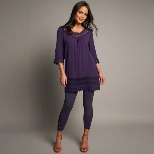 Krepónová tunika s 3/4 rukávmi a macramé