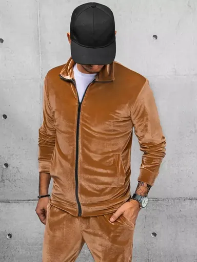 Módna velúrová mikina bez kapucne