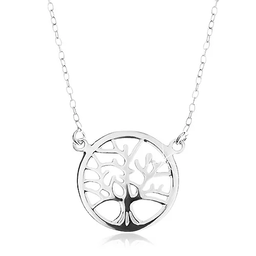 Strieborný náhrdelník 925, retiazka a prívesok - lesklý strom života v kruhu