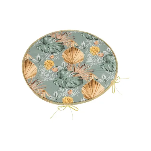 Bellatex Sedák Adela okrúhly hladký Monstera ruža žltá, 40 x 40 cm