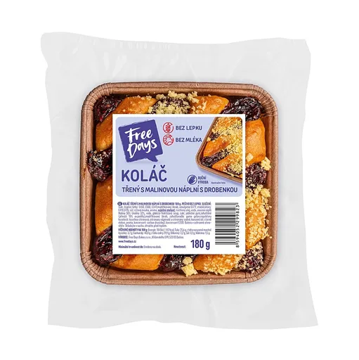 FREE DAYS Bezlepkový koláč trený s malinovou náplňou a posýpkou 180 g