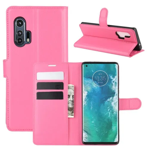 LITCHI Peňaženkový kryt Motorola Edge Plus ružový