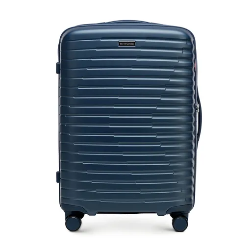 Stredný polykarbonátový kufor s horizontálnymi rebrami, námornícka modrá 56-3P-612-70