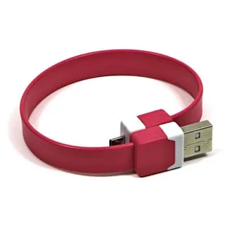 Logo USB kábel (2.0), USB A samec - microUSB samec, 0.25m, ružový, blister, náramok, DOPRADE