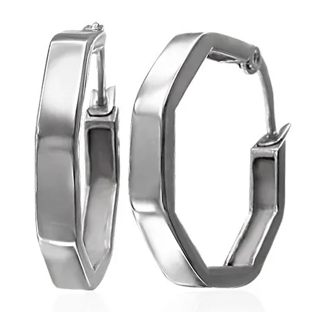 Náušnice z chirurgickej ocele - sedemhranné, strieborná farba