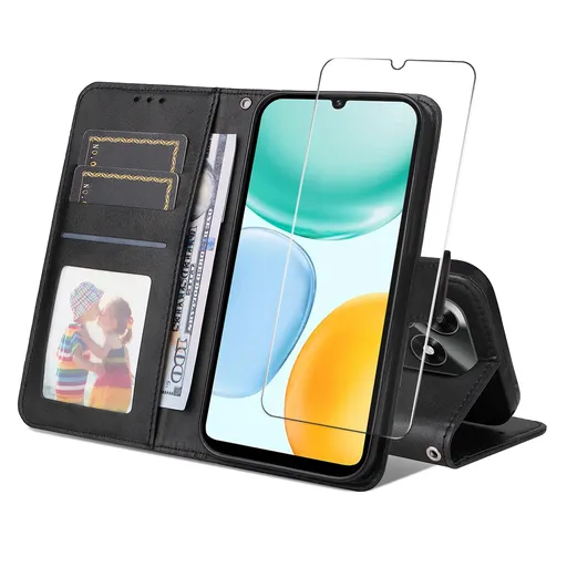 ENKAY PREMIUM SET Peňaženkové puzdro a ochranné sklo Honor X5c Plus čierne