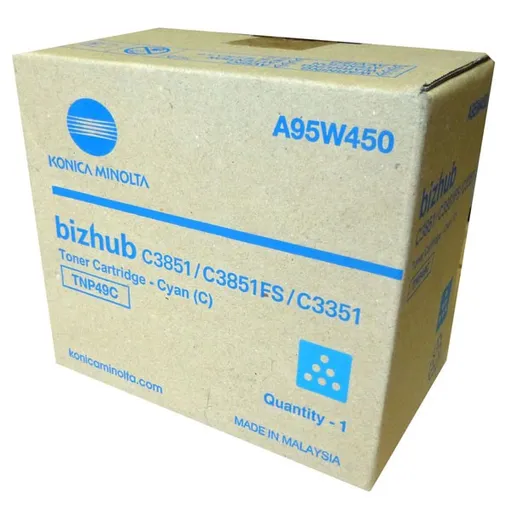 Konica Minolta originál toner A95W450, cyan, 12000str., TNP-49C, Konica Minolta Bizhub C3351, Bizhub C3851, Bizhub C3851FS, O, azurová