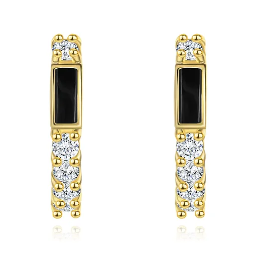 Briliantové zlaté náušnice 585 - čierny obdĺžnik, číre okrúhle diamanty