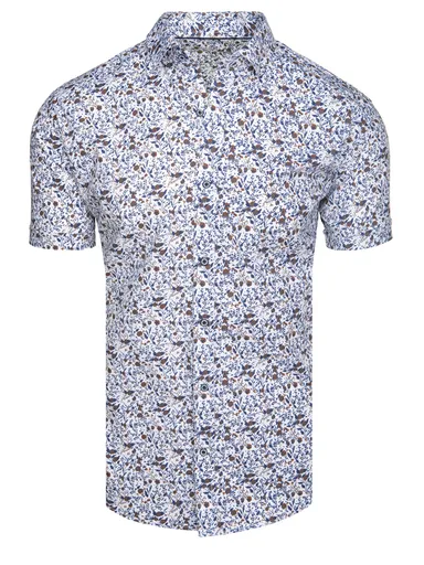 Pánska košeľa so vzorom s krátkym rukávom biela Dstreet KX1075