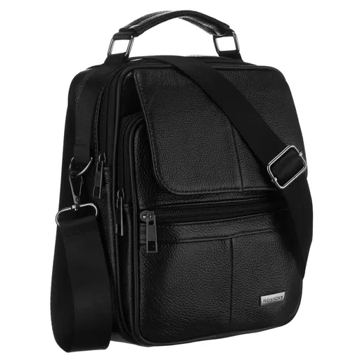 Pánska čierna kožená crossbody taška z prírodnej kože, kompaktná a praktická