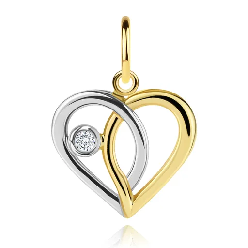 Zlatý prívesok 9K srdce s bielym a žltým zlatom a zirkónom