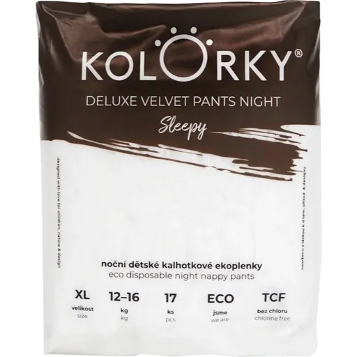 Kolorky Deluxe Velvet Pants Night Sleepy jednorazové plienkové nohavičky na noc XL 12-16 kg 17 ks