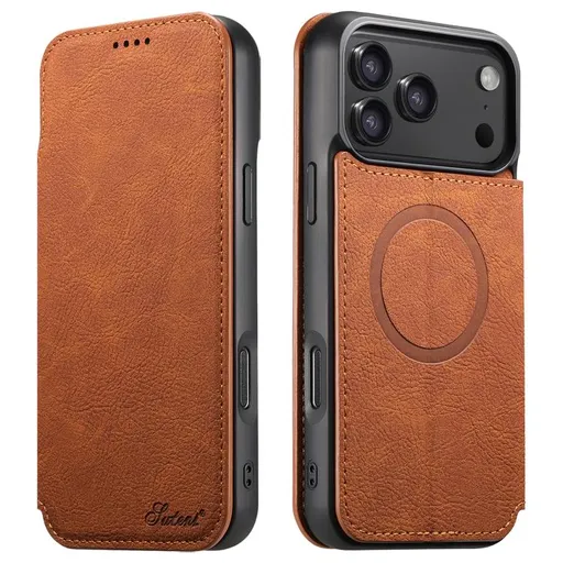 SUTENI RETRO Zaklápacie puzdro s MagSafe pre Apple iPhone 17 Pro Max svetlohnedé