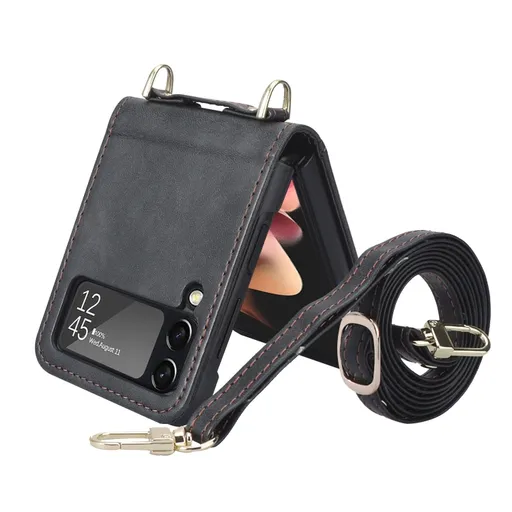 LITCHI Kryt s retiazkou pre Samsung Galaxy Z Flip4 5G čierny