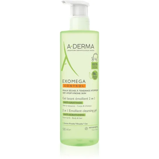 A-Derma Exomega Control 2 in 1 emollient cleansing gel sprchový gél pre suchú až atopickú pokožku 500 ml