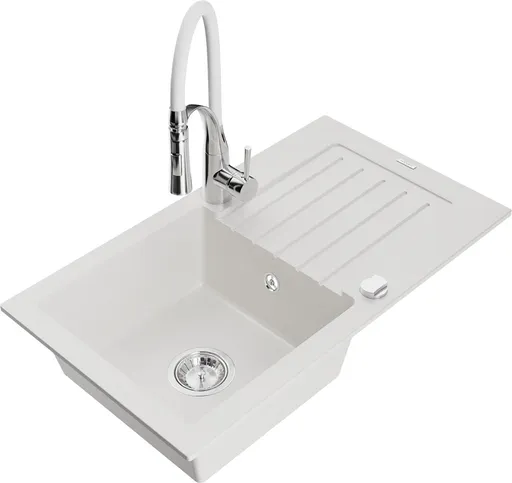 MEXEN/S MEXEN/S - Pablo granitový drez 1 s odkvapkávačom vrátane batérie Aster, biela 6510-20-73450-02