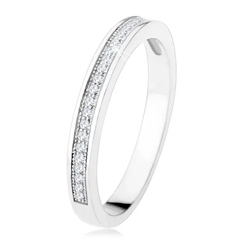 Obrúčka zo striebra 925, vodorovná línia čírych zirkónov, gravírované guličky - Veľkosť: 49 mm