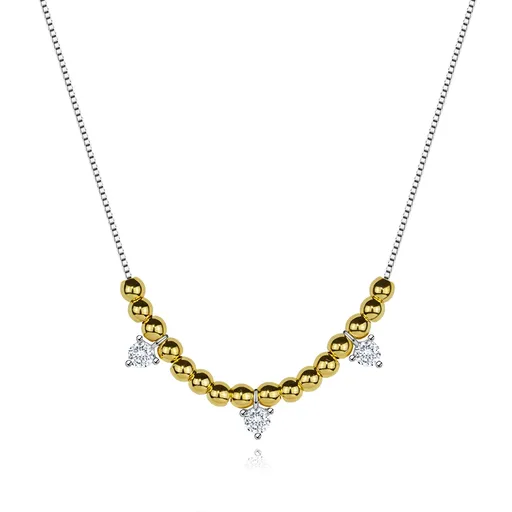 Strieborný náhrdelník 925 s guľôčkami v zlatej farbe a tromi zirkónmi