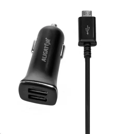 Aligator nabíjačka do auta Turbo charge, 12/24 V, 2, 4 A, microUSB, 2x USB výstup, čierna