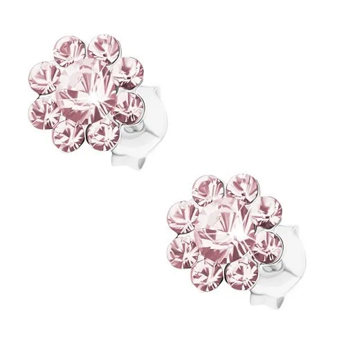 Náušnice zo striebra 925, ligotavý kvietok - svetlofialové Preciosa krištále
