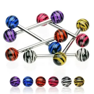 Piercing do jazyka - tigrovaný vzor - Farba piercing: Biela