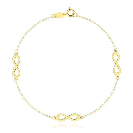 Náramok v žltom zlate 585 - plochý symbol nekonečna, jemná retiazka