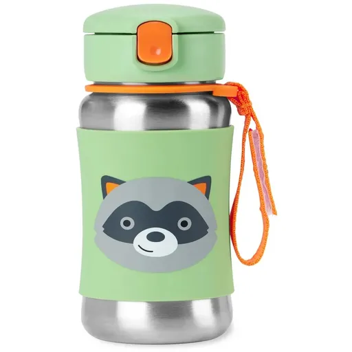 Skip Hop Spark Style Straw Bottle fľaša na vodu z nehrdzavejúcej ocele s rúrkou Racoon 12 m+ 350 ml