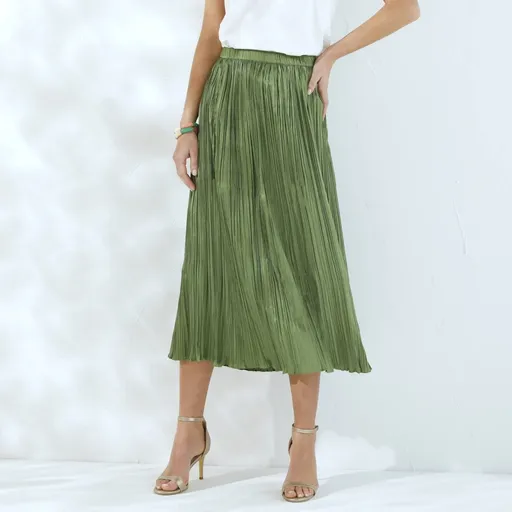 Plisovaná saténová midi sukňa
