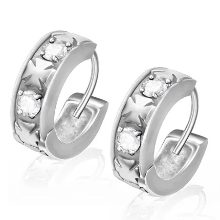 Okrúhle oceľové náušnice - maltézske kríže a číre zirkóny