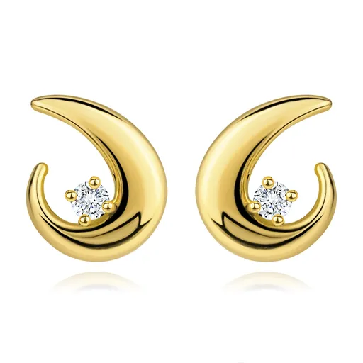 Zlaté 14K náušnice - číry briliant a neúplná kontúra veľkej kvapky