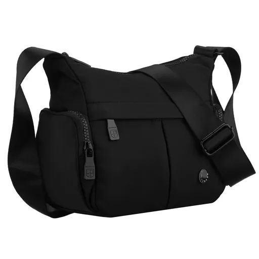 Dámska čierna mestská crossbody kabelka z polyesteru so zipsovým zapínaním