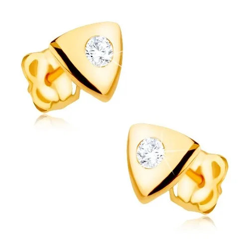 Zlaté náušnice 9K rovnostranný trojuholník so zirkónom